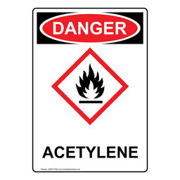 Portrait OSHA DANGER Acetylene Sign With GHS Symbol