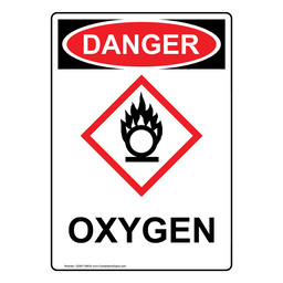 Portrait OSHA DANGER Oxygen Sign With GHS Symbol