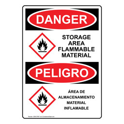 English + Spanish OSHA DANGER Storage Area Flammable Material Sign With GHS Symbol