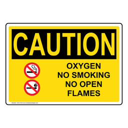 OSHA CAUTION Oxygen No Smoking No Open Flames Sign With Symbol