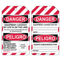 OSHA Equipment Lockout My Life Is On The Line English + Spanish Lockout Tag