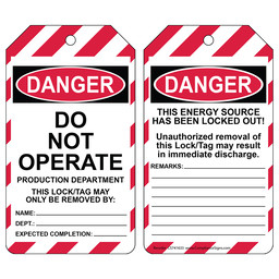 OSHA DANGER Do Not Operate Production Department Lockout Tag