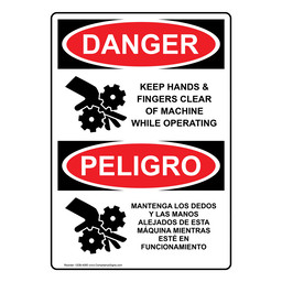 English + Spanish OSHA DANGER Keep Hands Fingers Clear Operating Sign With Symbol ODB-4085