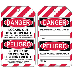 OSHA Locked Out Do Not Operate English + Spanish Lockout Tag