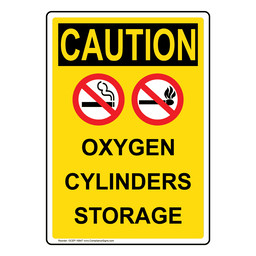 Portrait OSHA CAUTION Oxygen Cylinders Storage Sign With Symbol