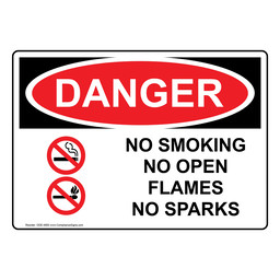OSHA DANGER No Smoking No Open Flames No Sparks Sign With Symbol