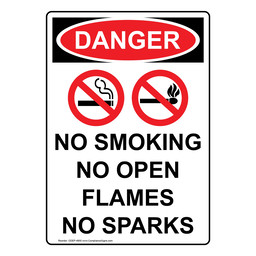 Portrait OSHA DANGER No Smoking No Open Sign With Symbol