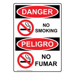 English + Spanish OSHA DANGER No Smoking Sign With Symbol