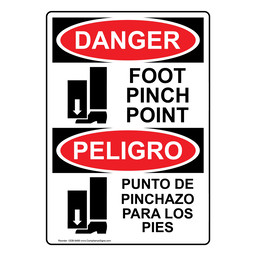 English + Spanish OSHA DANGER Foot Pinch Point Sign With Symbol ODB-9489