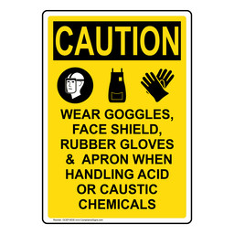 Portrait OSHA CAUTION Wear Goggles, Face Sign With Symbol