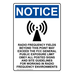 Portrait OSHA NOTICE Radio Frequency Fields Sign With Symbol ONEP-36589