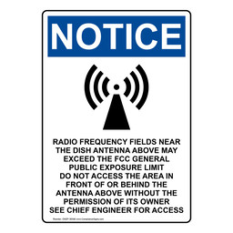 Portrait OSHA NOTICE Radio Frequency Fields Sign With Symbol ONEP-36598