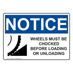 OSHA NOTICE Wheels Must Be Chocked Before Loading Sign With Symbol