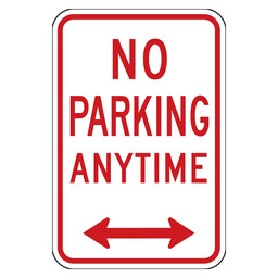 Reflective No Parking Anytime Sign With Left / Right Arrow, 18x12 in. 80 mil Aluminum