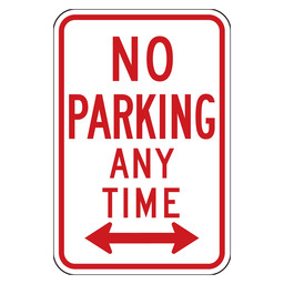 Reflective No Parking Any Time Sign With Left / Right Arrow, 18x12 in. 80 mil Aluminum