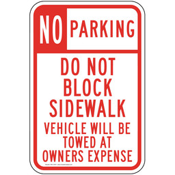 No Parking Do Not Block Sidewalk Sign PKE-15474