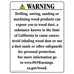 California Prop 65 Industrial Warning Sign: wood dust