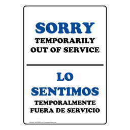 Sorry Temporarily Out Of Service Bilingual Sign