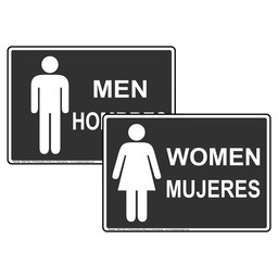 Charcoal Gray MEN HOMBRES + WOMEN MUJERES Sign Set With Symbols