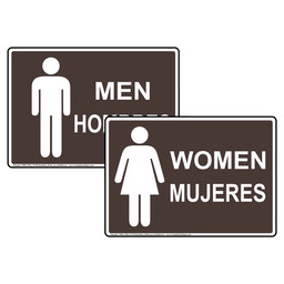Dark Brown MEN HOMBRES + WOMEN MUJERES Sign Set With Symbols