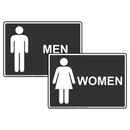 Charcoal Gray MEN WOMEN Restrooms Sign Set With Symbols