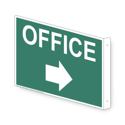 Projection-Mount Pine Green OFFICE (With Inward Arrow) Sign With Symbol NHE-13903Proj-White_on_PineGreen