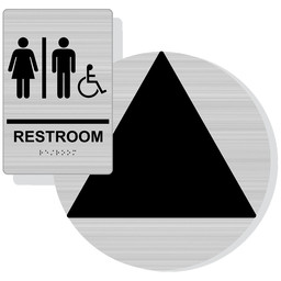 Brushed Silver California Title 24 Accessible Unisex RESTROOM Sign Set, 12 in. + 9x6 in. Acrylic