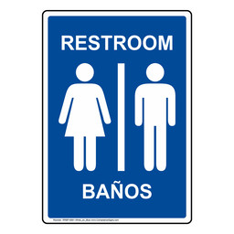 Portrait Blue RESTROOM - BANOS Sign With Symbol