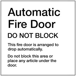 VA Code Automatic Fire Door Do Not Block Sign, 9x9 in. Plastic