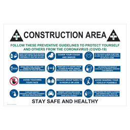 Construction Area Follow These COVID-19 Preventive Guidelines Contractor-Grade Sign CS276140