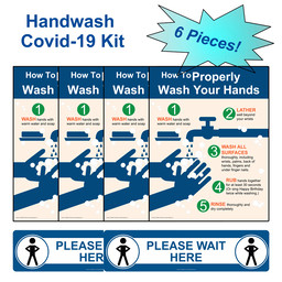 6-Piece COVID-19 Handwashing Poster and Floor Label Kit for Restrooms
