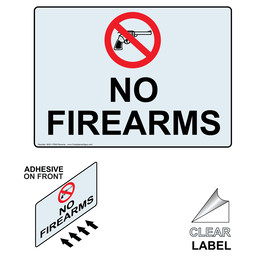 NO FIREARMS Label with Symbol and Front Adhesive NHE-17695-Reverse