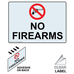 Clear NO FIREARMS Label With Symbol NHE-17695