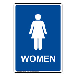 Portrait Blue Women Restroom Sign With Symbol RREP-7000-White_on_Blue