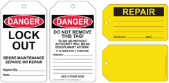 Lockout tagout safety tags