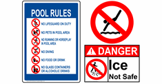 Water safety signs and labels