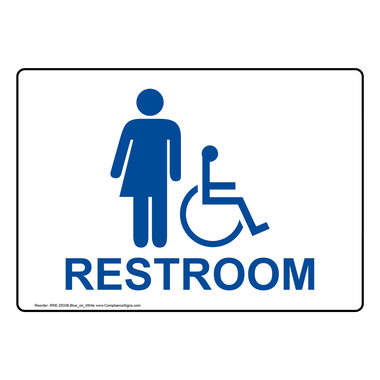 White Accessible All Gender RESTROOM Sign With Symbol  RRE-25338-Blue_on_White