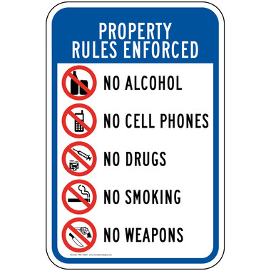18x12 in. Property Rules Enforced No Alcohol Drugs Smoking Reflective Sign 