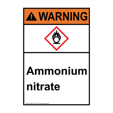 Vertical Hazmat Sign or Label - Ammonium Nitrate - ANSI-GHS