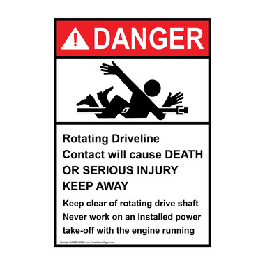 Vertical Rotating Driveline Contact Sign - ANSI Danger - Crane