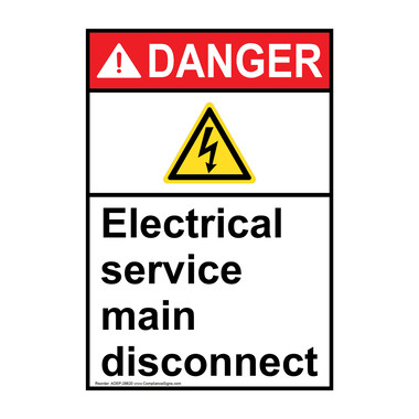 Vertical Electrical Service Sign - ANSI Danger - Emergency Shut Off