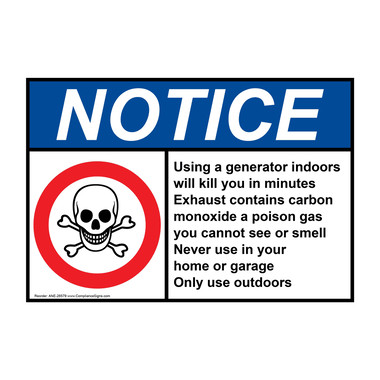 Notice Sign - Using A Generator Indoors Will - ANSI