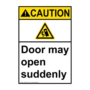 Vertical Door May Open Suddenly Sign - ANSI Caution - Exit Gates