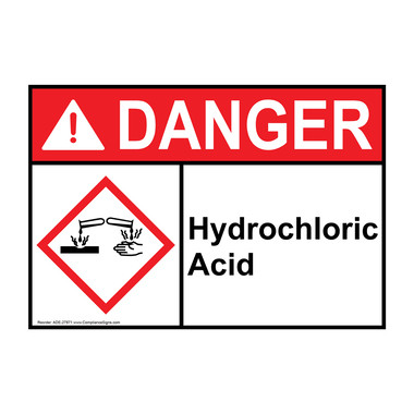 ANSI DANGER Hydrochloric Acid Sign with GHS Symbol ADE-27871