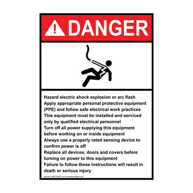 Vertical Hazard Electric Shock Sign - ANSI Danger - Workplace Safety