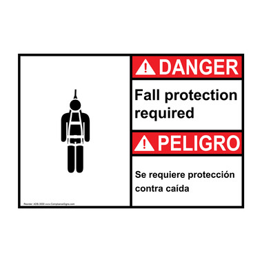 Danger Sign - Fall Protection Required Bilingual Sign - ANSI