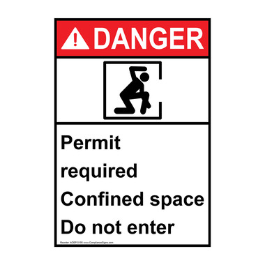Vertical ANSI Permit Required Space Sign - Symbol - DANGER