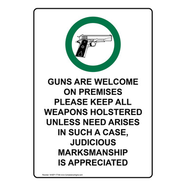 Vertical Sign - Retail - Guns Are Welcome On Premises