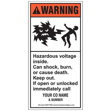 Custom ANSI WARNING Hazardous voltage will shock Label CS977398