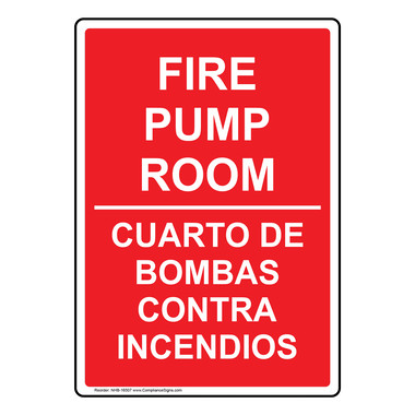 English + Spanish Vertical Sign - Fire Sprinklers - Fire Pump Room